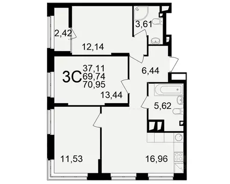 3-к кв. Рязанская область, Рязань ул. Чкалова (69.74 м)