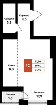 1-к кв. Башкортостан, Уфа 8 Марта жилой комплекс (31.4 м)
