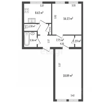 2-к кв. Санкт-Петербург ул. Коммуны, 51к1 (55.0 м)