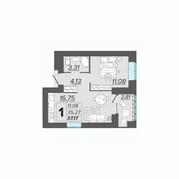 1-к кв. Брянская область, Брянск Архитектор жилой комплекс (37.18 м)