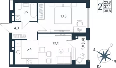 Студия Пермский край, Пермь ул. Космонавта Беляева, 17 (38.8 м)