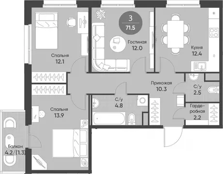 3-к кв. Новосибирская область, Кольцово рп Счастье в Кольцово жилой ...