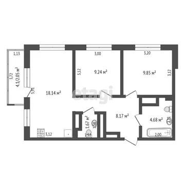 2-комнатная квартира: Дударева, улица Сергея Джанбровского, 13 (60.3 ...
