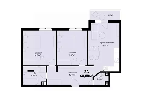 2-к кв. Самарская область, Тольятти ул. Маршала Жукова, 60 (69.88 м)