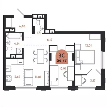 3-к кв. Томская область, Томск просп. Ленина, 206В (56.7 м)