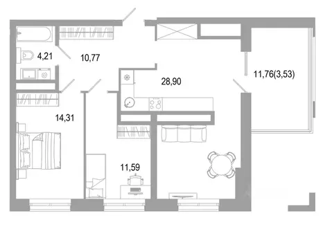 2-к кв. Свердловская область, Екатеринбург ул. Малышева (79.04 м)