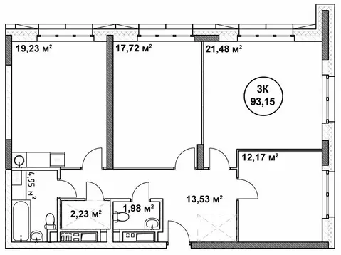 3-комнатная квартира: Нижний Новгород, Нижегородский район (93.15 м)