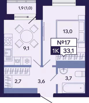 1-к кв. Саха (Якутия), Якутск ул. Новопортовская, 1Д (33.1 м)