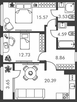 2-к кв. Тульская область, Тула ул. Карпова, 103А (69.32 м)