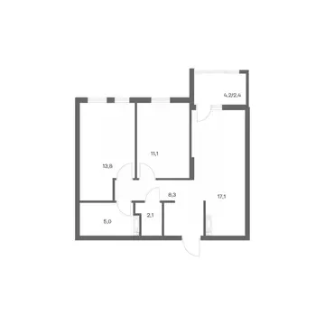 2-к кв. Калининградская область, Калининград ул. Юрия Гагарина, 30 ...