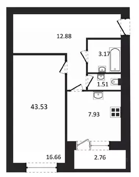 1-к кв. Татарстан, Лаишевский район, с. Сокуры  (43.53 м)
