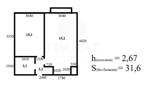 1-комнатная квартира: Екатеринбург, улица Зелёный Остров, 14 (31.6 м)