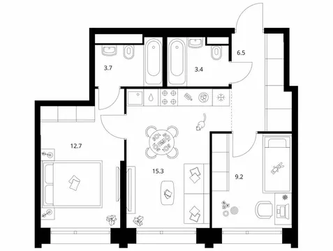2-комнатная квартира: Москва, ЖК Строгино 360 (50.8 м)