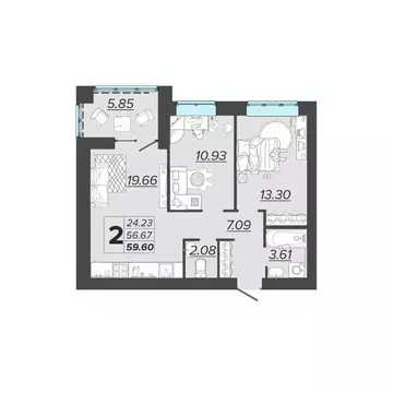 2-к кв. Брянская область, Брянск Архитектор жилой комплекс (59.6 м)