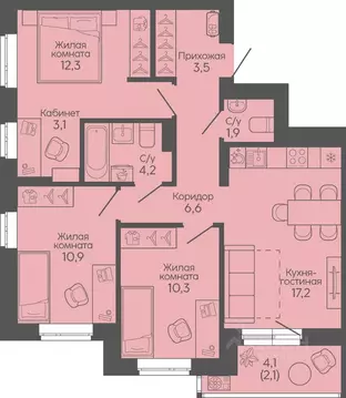 3-к кв. Волгоградская область, Волгоград Трехгорная ул., 27 (72.1 м)