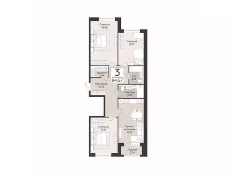 3-к кв. Воронежская область, Воронеж Эклипс жилой комплекс (94.67 м)