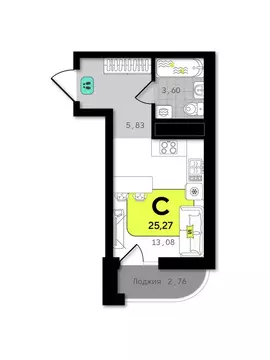 Квартира-студия: Тюмень, Калининский округ (25.27 м)