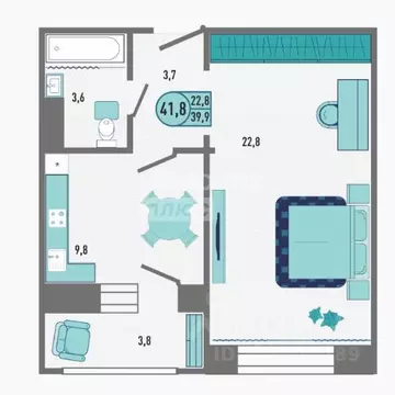 1-к кв. Липецкая область, Липецк Европейский мкр, Геометрия жилой ...