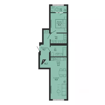 1-к кв. Свердловская область, Екатеринбург Вторчермет жилрайон,  (55.1 ...