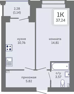 1-к кв. Пермский край, Пермь Кировоградская ул., 28 (37.24 м)
