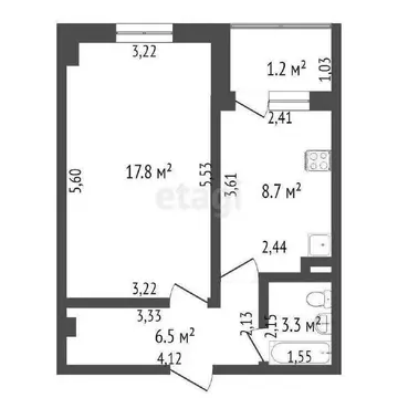 1-комнатная квартира: Стерлитамак, улица Гоголя, 130А (32.5 м)