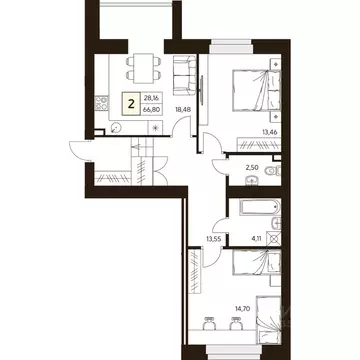 2-к кв. Башкортостан, Уфа ул. Ахметова, 296/2 (66.8 м)