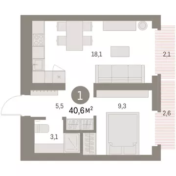 1-комнатная квартира: Екатеринбург, улица Академика Ландау, 7Г (42.3 ...