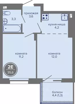 2-к кв. Пермский край, Пермь ш. Космонавтов, 309Ак1 (35.6 м)