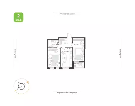 2-к кв. Ярославская область, Ярославль Тутаевское ш., 93Б (56.5 м)