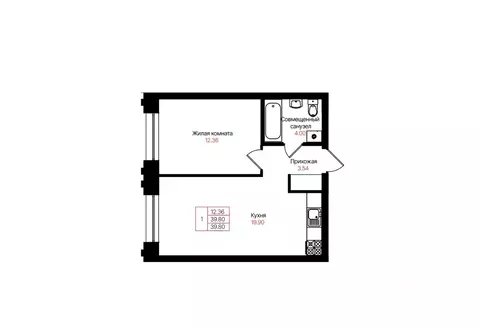1-к кв. Татарстан, Казань Лето жилой комплекс (39.8 м)