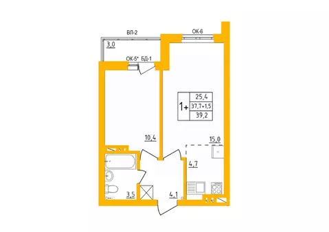 1-к кв. Башкортостан, Уфа Инорс-4Б мкр, Акварель жилой комплекс (39.1 ...