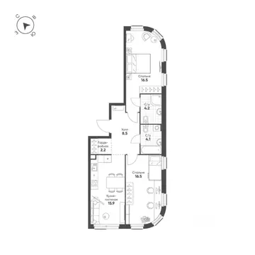 2-к кв. Москва 5-я оч., Шагал жилой комплекс (67.9 м)