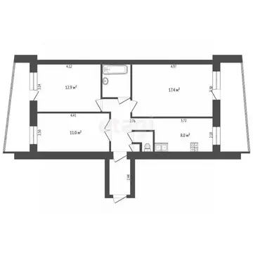 3-к кв. Тюменская область, Тюмень ул. Республики, 92 (63.8 м)