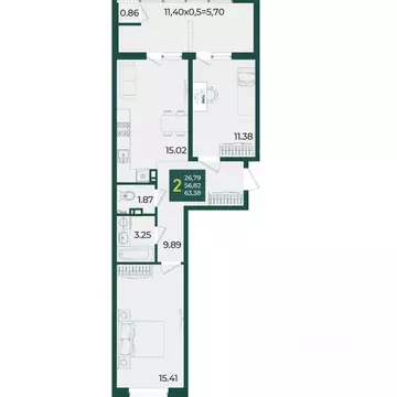 2-к кв. Краснодарский край, Краснодар Образцово мкр,  (63.38 м)