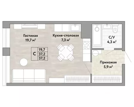 1-к кв. Хабаровский край, Хабаровск Грин 2 жилой комплекс (37.2 м)
