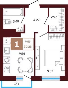 1-к кв. Башкортостан, Иглинский район, с. Акбердино  (30.25 м)