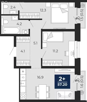 2-комнатная квартира: Тюмень, улица Тимофея Чаркова, 77 (59.3 м)