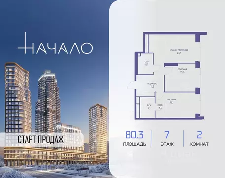 2-к кв. Москва Начало жилой комплекс (80.3 м)