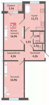 2-к кв. Чувашия, Чебоксары ул. Академика В.Н.Челомея, 14 (65.18 м)