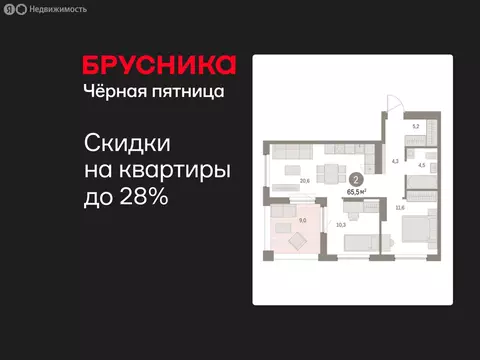 2-комнатная квартира: Екатеринбург, улица Гастелло, 18 (65.5 м)