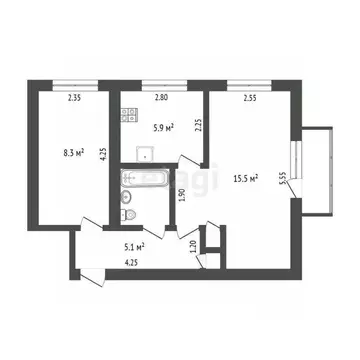 2-к кв. Камчатский край, Петропавловск-Камчатский ул. Крылова, 8 (39.2 ...