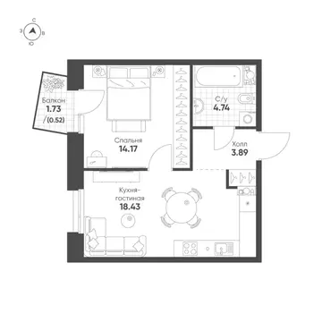 1-к кв. Татарстан, Казань Счастье в Казани жилой комплекс (41.8 м)