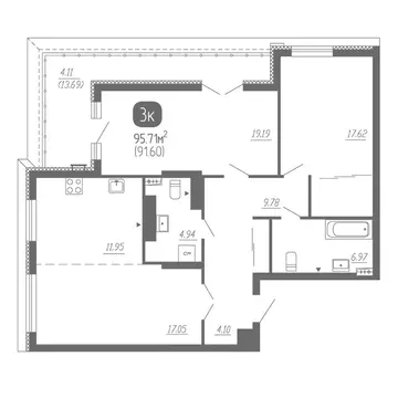 3-к кв. Самарская область, Самара  (95.21 м)
