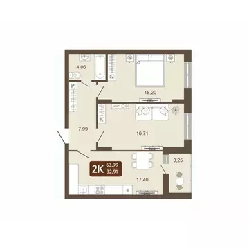 2-к кв. Кемеровская область, Кемерово 58В мкр, 1 (63.99 м)