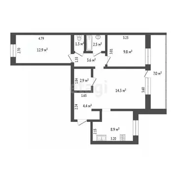 3-к кв. Тюменская область, Тюмень ул. Газовиков, 6 (59.9 м)