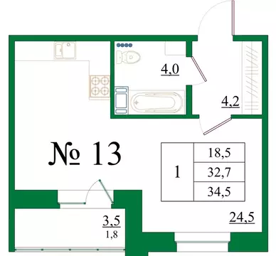 Студия Ленинградская область, Гатчина Красносельское ш., 4А (34.5 м)