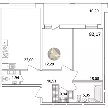 2-к кв. Санкт-Петербург Кубинская ул., 82к3с1 (82.17 м)