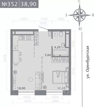 1-к кв. Татарстан, Казань ул. Шишкина (38.9 м)