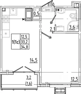 1-к кв. Санкт-Петербург дор. Муринская, 29 (34.8 м)