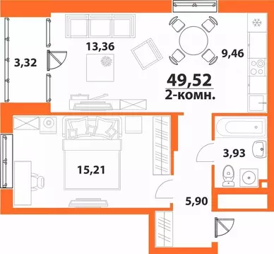 2-к кв. Ульяновская область, Ульяновск 19-й мкр, Аквамарин-2 жилой ...